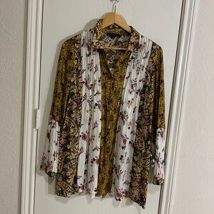 Jane Delaney tunic women’s L Botton Down blouse top floral Paisley Babydoll